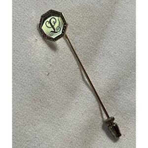 Vintage Stick Pin Initial L Letter Gold Tone Hat Lapel Tie Pin Monogram Jewelry